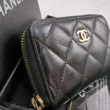 Portafoglio Chanel Matelasse pelle di agnello nero zip portamonete Coco Mark compatto