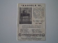 advertising Pubblicità 1930 CGE RADIO RADIOLA 33
