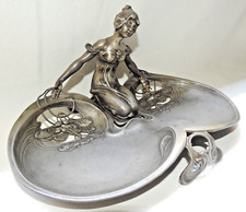 Art Nouveau Figural Silver Plated Open Work Table TRAY Bowl 35my