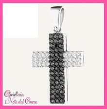 PENDENTE CROCE UOMO IN ORO BIANCO 18K DIAMANTI NATURALI 0.48 CARATI CERTIFICATO 