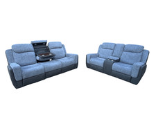 Set Divani Reclinabili 3+2 LED Wireless Charger Porta Bicchieri Tessuto Pelle