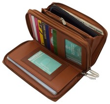 Portafoglio Telefono Donna Vera Pelle Blocco RFID Sicurezza Doppia Zip Intorno