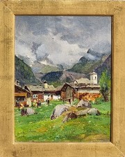 Colmo Giovanni ( Torino 1867 - 1947 ). Paesaggio alpino  Valle d'Aosta , olio .