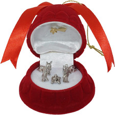 Mini Presepe a Forma Di Campana Vellutata E Natività Placcata Argento. Miniatura