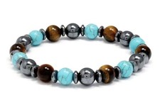 Bracciale uomo/donna Ematite TURCHESE con Perle Occhio di Tigre perle Uomo/donna