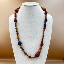 Collana vintage Boho multicolore in legno di perline fatta a mano stile tribale 28''
