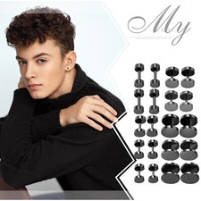 Orecchini in acciaio inox da uomo unisex finti neri tappi per orecchie imbroglioni 2 pezzi