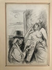 Fausto Maria Liberatore - opera unica su carta - la modella ed il pittore