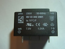 Trasformatore 7,5V 0,13A 1,0VA HAHN BV EI 302 2901#A19-9#21-67