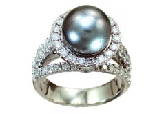 0.90ctw Diamante E Tahitiana Perla Incastonato IN 18K Anello Oro Bianco