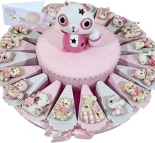 Torta di bomboniere bimba scoiattolo rosa e animaletti magnete