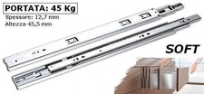 Coppia Guide Scorrevoli AMMORTIZZATE SOFT per CASSETTI Estrazione Totale 45kg