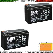 Batteria 2 Pezzi Per Allarme Ricaricabile Pb Fiamm 12 V 7,2 Ah AGM VRLA Domotica