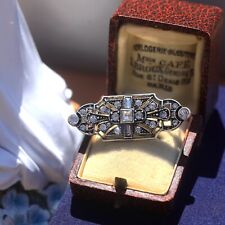 Broche Argenté Art Deco Ovale Géométrique Strass Blanc Vintage Style QD14