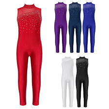 Tuta da ginnastica bambina balletto pattinaggio unitard senza maniche strass body