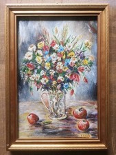 natura morta con fiori e frutta olio  Tina De Strobel? SCUOLA Paul Cézanne