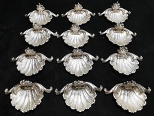 ELEGANTI SEGNAPOSTI ARGENTO 800 MASSICCIO SERVIZIO 12 PZ CONCHIGLIE