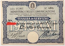 RSI MINISTERO COMUNICAZIONI TESSERA DI SERVIZIO “DIRETTORE GENERALE” 1943.1944
