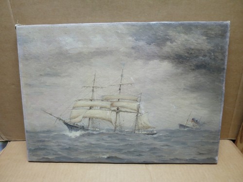 Marine huile sur toile voilier - huile,