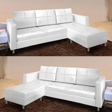 DIVANO ANGOLARE IN ECOPELLE BIANCO SOGGIORNO LETTO POUF E CHAISE REVERSIBILE ITA