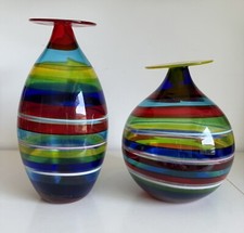 RARO SET VASI MURANO LA MURRINA "BLUES" BANDE COLORATE VINTAGE ANNI 90