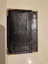 Portafoglio vintage Harrods London Knightsbridge in pelle nera diapositiva aperta carta di credito ID