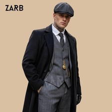 Peaky Blinders Tuta Grigia 3 Pezzi con Cappotto e Berretto Lana Nero, Costume Thomas Shelby