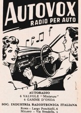 PUBBLICITA' 1949 RADIO AUTORADIO AUTOVOX VALVOLE INDUSTRIA RADIOTECNICA ITALIANA