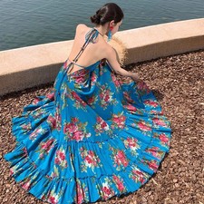 Abito Blu Turchese A Fiori Con