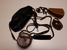 LOTTO PORTA OBIETTIVO IN PELLE CON DUE CUSTODIE E TRE CINGHIE VINTAGE 