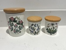 3 X Portmeirion Bidoni Portaoggetti Fiori Botanici Coperchi Legno Medio Piccolo Giardino