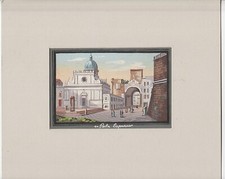 Gouache antica Napoli Porta Capuana 1890 circa piccola tempera veduta