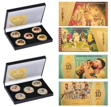 Cristiano Ronaldo / Lionel Messi x5 Placcato Oro Completo Moneta Box Set / Nota