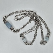 Collana Vintage Sterling Firmata Makuti Made in Italy Stazione Acquamarina Caduta 28"