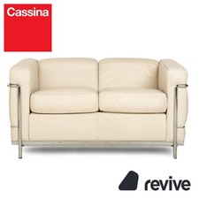 Cassina Le Corbusier LC 2 posti in pelle crema guscio d'uovo bianco divano divano