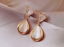 1coppia orecchini occhi di gatto goccia con strass colore oro 30x11mm bijoux