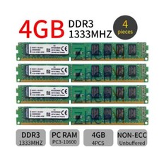 Kingston 16 GB 4x 4 GB DDR3 1333 MHz PC3-10600U KVR1333D3N9/4G memoria desktop SDRAM