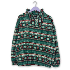 Pile Vintage verde a fantasia geometrica a righe quarter zip anni 80 - Taglia L