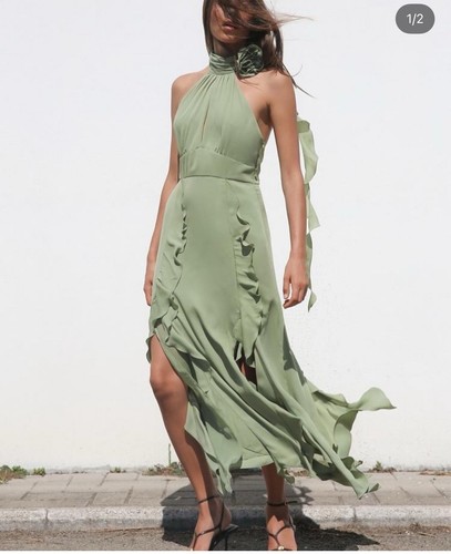 Abito midi zara verde mare - zara,