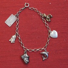 Bracciale braccialetto vintage in argento con charms