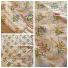 Lenzuolo piatto vintage JC PENNY FLOREALE STAMPA PUNTO CROCE MISTO COTONE TG TWIN