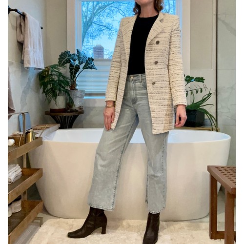 Zara cream navy cotton - cotton, tweed