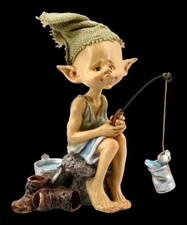 Pixie Goblin Figura - Pescatore Petri Heil - Fantasy Gnomi Elfi Fate Decorazione