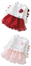 Vestito bambina cerimonia elegante maglietta pizzo gonna tulle rosso K.25261