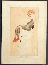 acquerello carnevale arlecchino donna after Kirchner monogramma GHJ 1920