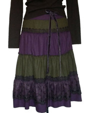 Gonna donna Zashi taglia grande a strati misto lana cerniera laterale invernale boho hippie 