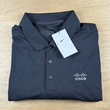 Nike Golf Performance Polo Shirt Cisco Logo Uomo XXL Nero CCIE CCNA Nuovo con etichette