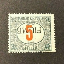 ITALIA, ITALY FIUME 1918-19 "SEGNATASSE 1915 " Variety 5f. OVP capovolta  ss.6a