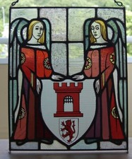 Vetrata al piombo XL, quadro in vetro, quadro finestra, stemma della famiglia Perz, nobiltà
