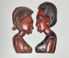 Coppia Maschera Testa Afro Maya Etnica Tribale Legno Faccia Uomo Donna Africana